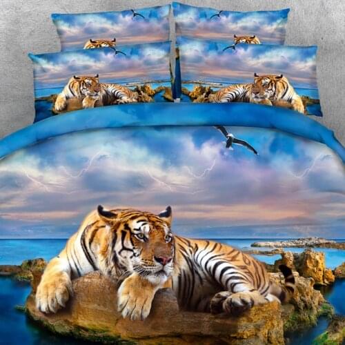 Goldeny 4 Parts Per Set Magnificent Tiger relaxing on rocky beach HD Digital 3d animal bed set