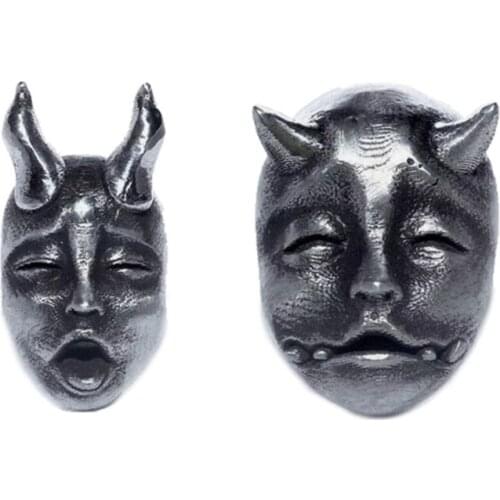 Gothic Horned Demon Baby Face Stud Earrings Vintage Devil Prajna Skull Earrings Unisex Biker Punk Evil Studs Jewelry