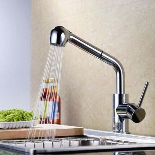 Free ship Chrome clour pull out kitchen spray faucet mixer tap Single hole New