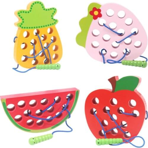 Montessori Early Educational Toys For Kids Wooden Insect Eating Simulation Fruits Toys Teaching Exercise Hands-on Ability Toy