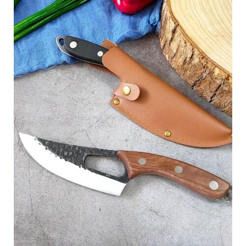 Hand Forged Boning Knife with Sheath Pocket Knife Sharpener High Carbon Steel Meat Cleaver Knife Multipurpose Chef Knives