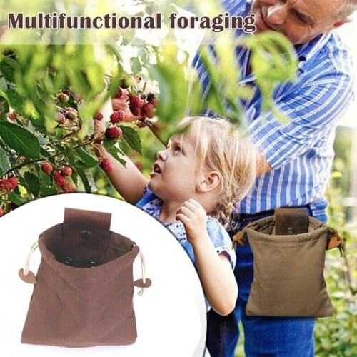 Leather Canvas Pouch Multifunctional Outdoor Foraging Bag Jungle Fruit Picking 20CA