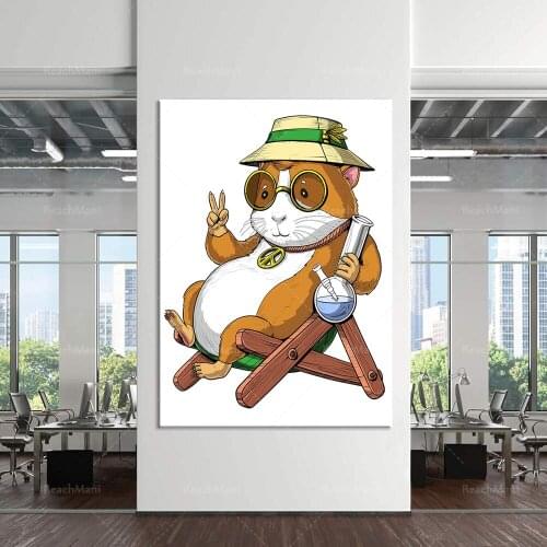 Guinea pig smoking weed canvas poster wall decoration art printing-funny guinea pig poster