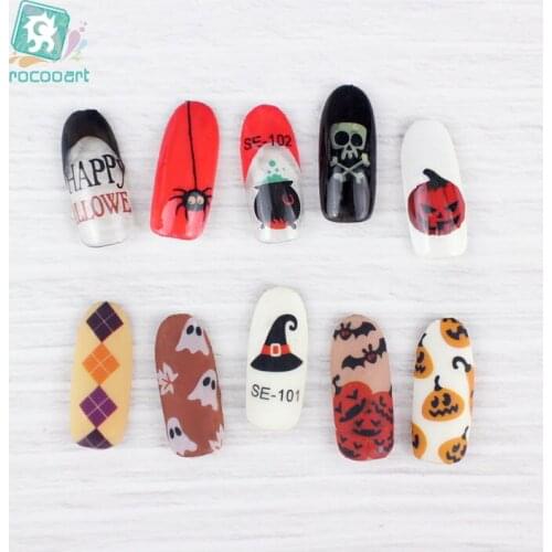 Rocooart Halloween Party Nail Art Stickers DIY Adhesive Nail Wraps Skull Pumpkin Spider Nail Art Decoration Make Up Foil Tooling