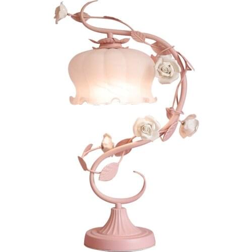 Nordic Pink Flower Table Lamps Living Room Decoration Bedroom Bedside Lamp Girls Princess Wedding Decor Purple Led Stand Light