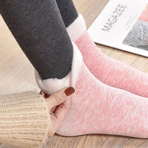 1 Pair Casual Socks For Women Nylon Plus Velvet Thickening Socks Plain Breathable Elastic Force Ladys Mid Warm Socks Winter