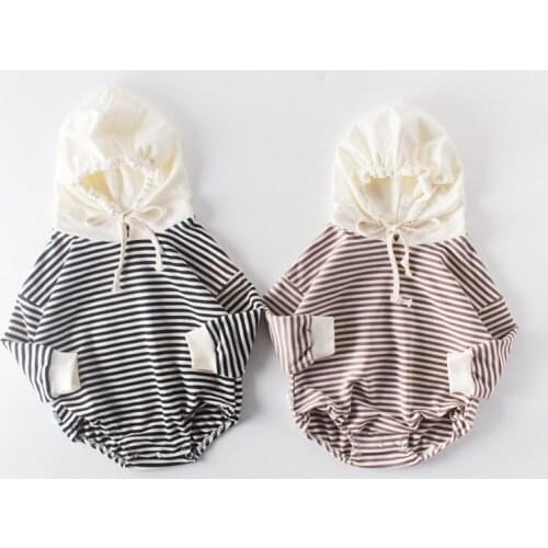 Newborn Baby Clothes Boys Girls Long Sleeves Winter Fall Bodysuit Infant Hooded Striped Rompers Toodler Cotton Jumpsuits 3-18M