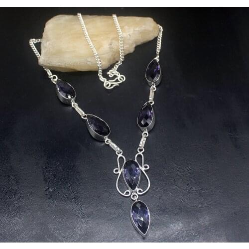 Gemstonefactory Jewelry Big Promotion 925 Silver Amazing Teardrop Purple Amethyst Ladies Women Chain Necklace 48cm 202101644
