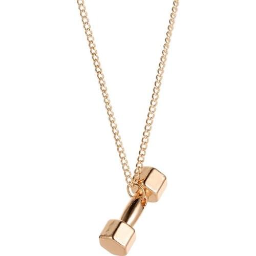 Dumbbell Pendant Fitness Necklaces Gold Silver Color Barbell Charm Necklace For Women Men Long Chain Sweater Jewelry Accessories