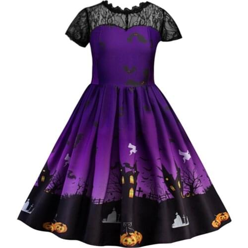 Halloween Witch Cosplay Dress Girls Christmas Carnival Kids Lace Backless Princess Dress For Birthday Party Clothes
