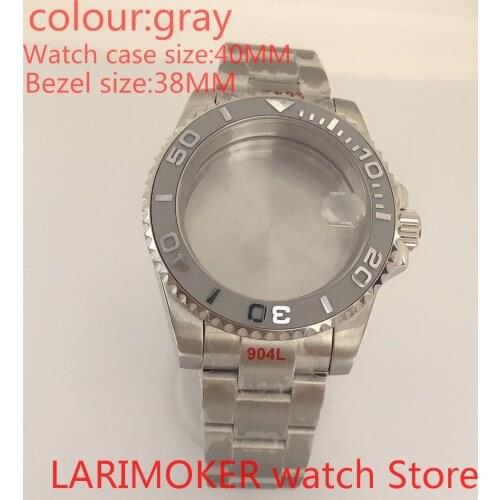 Suitable for NH35 NH36 Miyota 8215 40mm sapphire glass 904L stainless steel case sealing bottom cover, with bezel gray