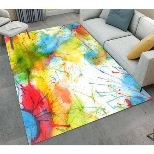 Living Room Cushion Childrens Room Area Mat Kitchen Carpet Bathroom Non-Slip Rugs Colorful Watercolor Splashes Stripes Custom