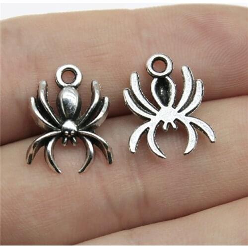 20pcs Jewelry Making DIY Handmade Craft Charms Antique Silver Color 0.6 Inch (15mm) Spider Pendant