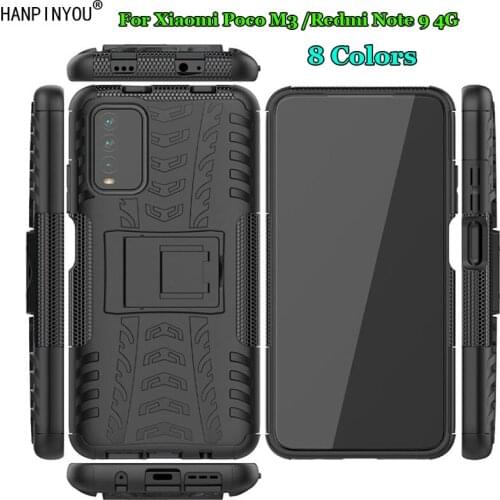 For Xiaomi Poco M3 / Redmi Note 9 4G Dazzle Shockproof Silicone + Plastic Dual Armor Back Fitted Case Stand Holder Cover Shell