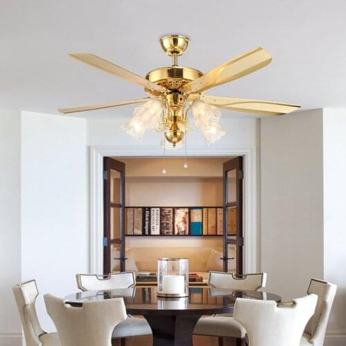 Nordic Luxury Remote Controlled LED Ceiling Fan Lamp Modern Golden Fan Lamp American Restaurant Kitchen Household Electric Fan