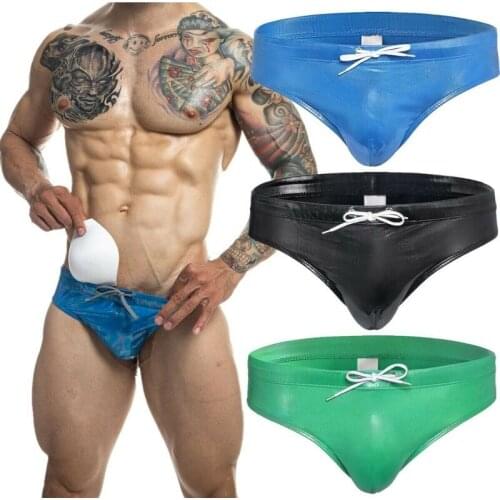 Sexy Solid Bikini Swimwear With Pad Men Swim Briefs Men Swimsuit Swimming Suit Beachwear Surfing Water Sport Wear Man Bath Short