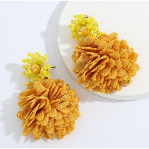 Dvacaman Bohemian Vintage Cloth Flower Drop Earrings for Women Beaded Statement Earrings Geometric Round Dangle Earrings Jewelry