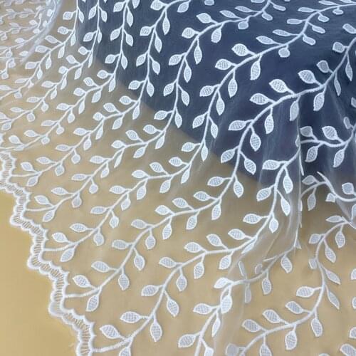 2021NEW Mesh+milk-silk Thread Leaves Full Embroidered Lace Fabric Handmade DIY Clothes Accessories Width 130cm 1Yard