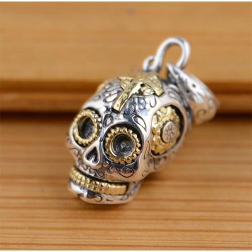 Tassina 2017 Vintage sugar Thai sterling silver Sunger skull Skeleton Necklaces & Pendants For Woman men Fashion Jewelry TA2456
