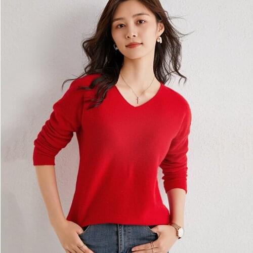 Women Knitwears V-Neck Soft Thicker Warm Sweaters Ladies Long Sleeve Jumpers 100% Australian Wool Knitted Pullovers
