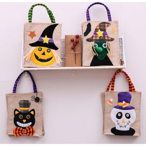 1pcs Trick Or Treat Halloween Candy Bag Linen Halloween Tote Pumpkin Bags Children Costume Party Tote Kid Party Present Handbag