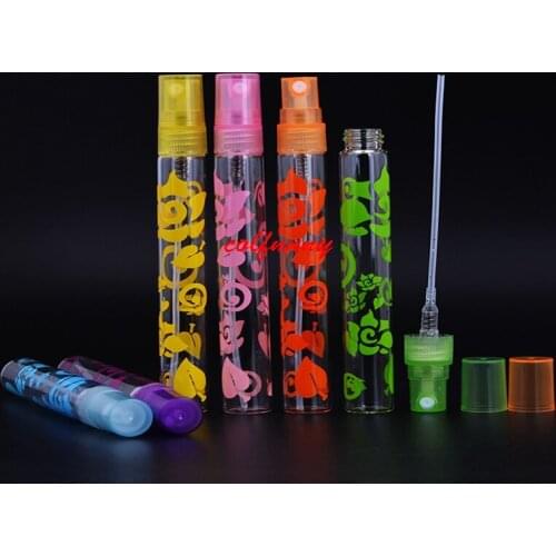 100pcs/lot Fast Shipping 10ml Print Rose Perfume Spray Bottles Atomizer Empty Glass Refillable Mini Bottle Free Shipping F050709