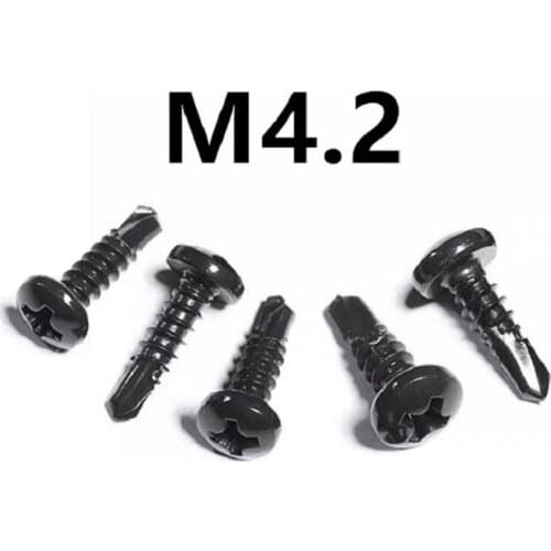 100pcs/lot M4.2x13/16/19/25/32/38/50mm DIN7504N Black 410 stainless steel cross round head drill tail screw