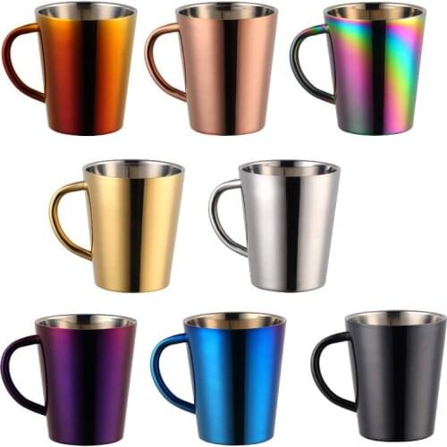 304 Stainless Steel Insulated Mug With Handle 300ml Water Cup Multicolor Teacup Milk Tumbler Coffee Cups Home Kitchen Supply
