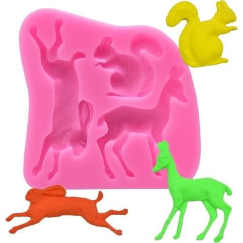 3D Rabbit Squirrel Fawn Silicone Mould Fondant Cake Molds Cupcake Craft Chocolate Baking Tools Kitchen Accessories