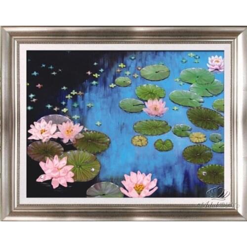 60x48cm Nymphaea candida Presl Ribbon embroidery kit stain painting set handcraft kit DIY handmade needlework art home decor