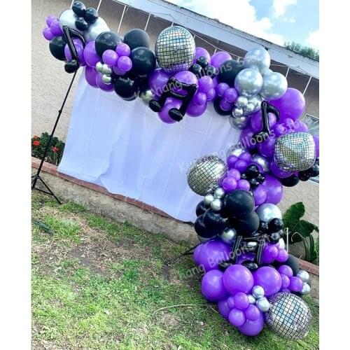 95Pcs Disco Foil Balloons Garland Purple Chrome Metal Silver Balloons Arch Kit Wedding Birthday Party Anniversary Decorations