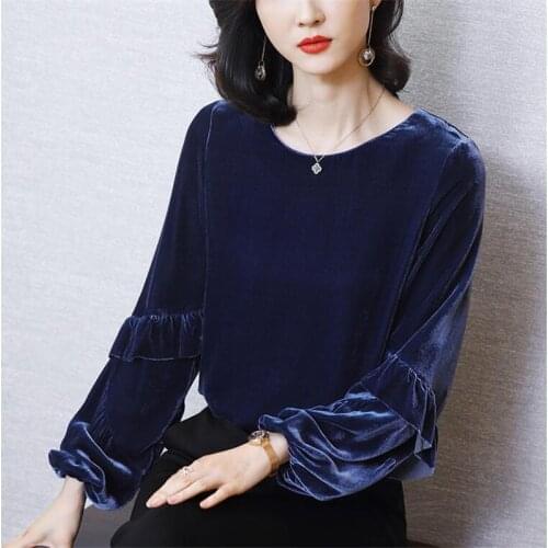 O-neck Velvet Tops Women Long Sleeve T Shirts Solid Color 2020 spring Autumn Velour T-Shirts Women Casual Shirt