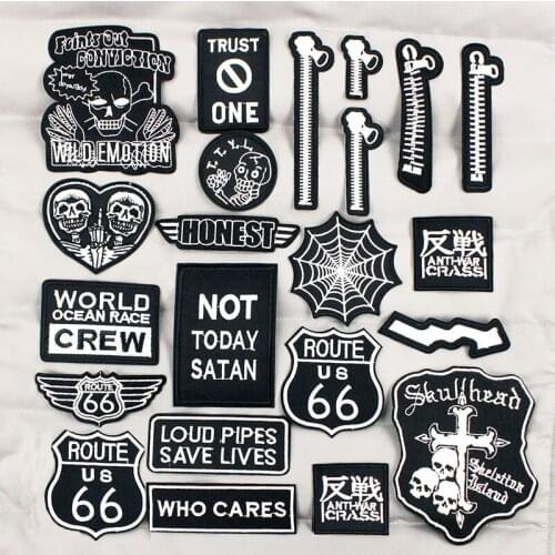 Letters Black Hippie Patch Embroidered Skull Badges Hot Iron Mending Patches For Clothes Jacket Jeans Stickers Fabric
