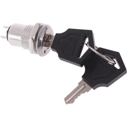 12mm Zinc Alloy Electronic Key Switch ON OFF Lock Switch Phone Lock Security Power Switch Tubular Terminals+2 Keys 2 Position