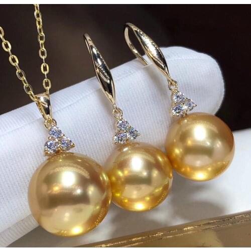 D203 Fine Jewelry 18K Gold Natural Ocean Sea Golden Pearls 8-11mm Females Jewelry Sets for Women FIne Jewelry Sets