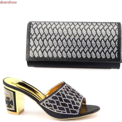 Doershow African Shoes And Matching Bags With Beautiful Design And Many Rhinestones For African Party/Wedding 2017!IO1-8