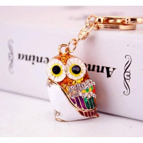 Enamel Owl Key Chain Bag Charm Pendant Car Keys Buckle Ring Keychain Rhinestone Alloy Keyring Jewelry Gift Accessories
