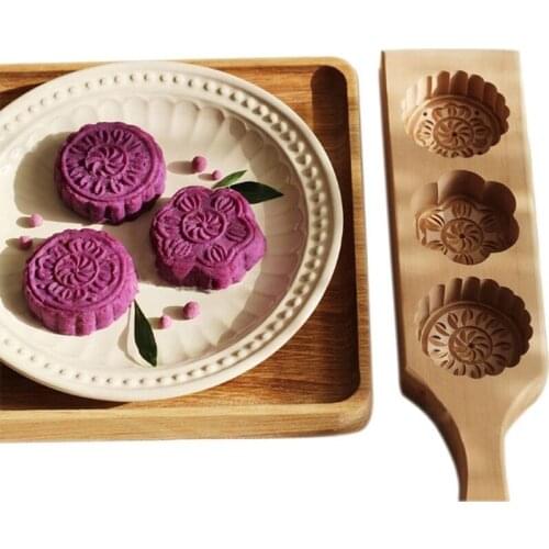 Mooncake Mold Chinese Traditional Mid-autumn Festival Moon Cake Mold 2 Flower Shape Wood Handmade Mould