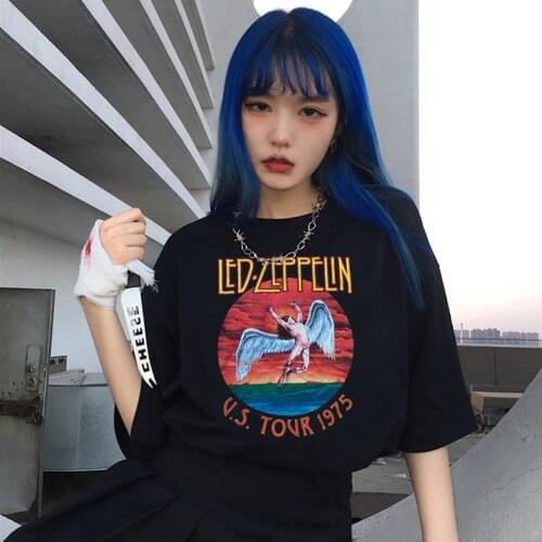 Summer new Vintage new tops letter printed large size loose tees punk fun cartoon band fashion casual female Harajuku T-shirt