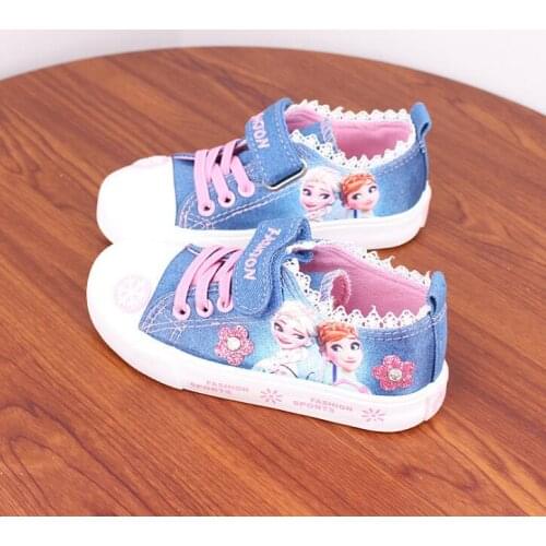 Disney Frozen girls canvas shoes kids casual shoes children low cut sneaker baby denim shoes elsa anna sneaker 3 to 14 years