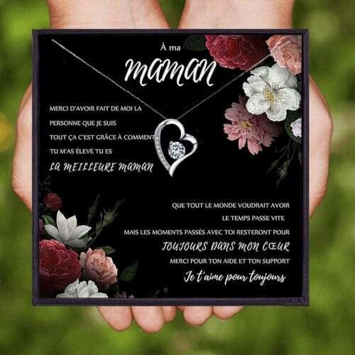 Crystal Necklace for women MOMMA Female Wishing Card Chain Necklace Women Fashion Jewelry french mom Christmas Gifts