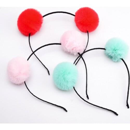 Top Sale Women Girl Fashion Sweet Pom Fur Ball Furry Ear Fluffy Rabbit Fur Ball Women Headband Hair Band Pretty Hair Accessories