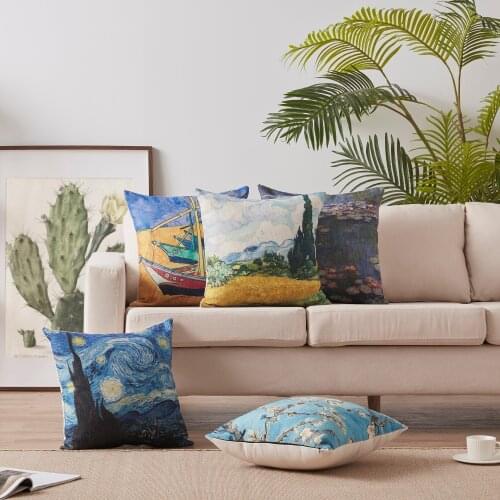 Linen Cotton Oil Painting Style Printed Cushion Cover Throw Pillow Car Home Decoration Decorative Pillowcase