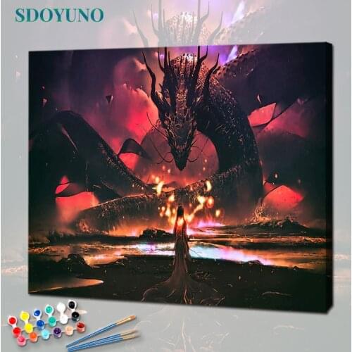 SDOYUNO Oil Paint By Numbers Kits Dragon DIY Painting By Numbers On Canvas Animals Frameless 60x75cm Draw Painting Home Decor