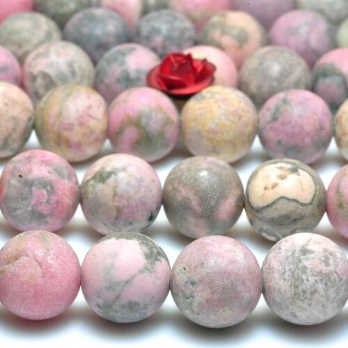 Natural Baned Pink Rhodonite Matte Round Loose Beads Wholesale Gemstone Semi Precious Stone Bracelet Necklace Diy Jewelry Making