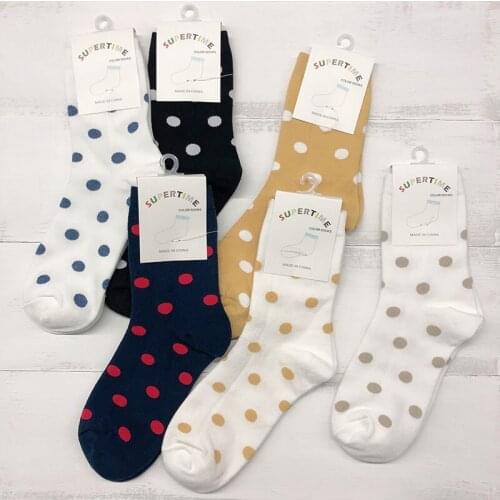 6Pais/Lot Color Women Cute Dot Cotton Socks New Spring Harajuku Vintage Streetwear Female Lady Socks Blend Cotton Print Socks