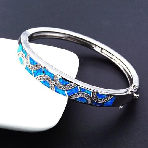 Charming Blue Fire Opal Cuff Bangle Bracelet With Zirconia for Christmas