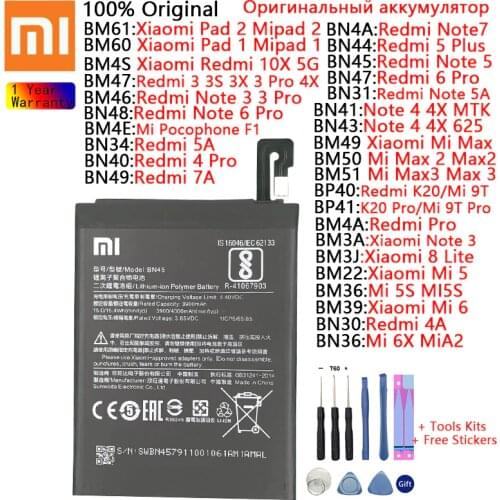 Original Battery For Xiaomi Redmi Note 3 4 4X 5 5A 6 Pro 7 Redmi 3S 3X 4A 5 Plus 7A K20 Mi 6 6X MiA2 8 Lite 9T Pro F1 Max 2