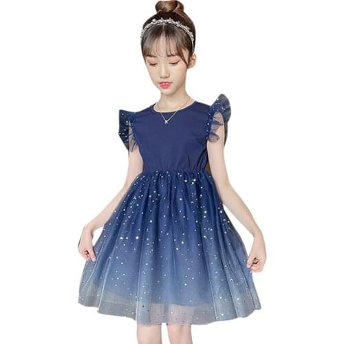 Dress For Girls Mesh Dress Girls 2021 Newest Children Sequin Dresses Summer Clothes For Girls 6 8 10 12 14