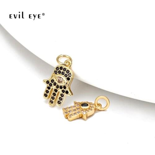 EVIL EYE Black Zircon Turkish Eye Hamsa Hand Pendant Copper Gold Color Pendant Charm for Necklace Bracelet Jewelry Making BD311